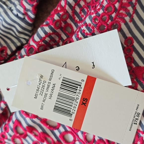 Fever Striped Pink Embroidered Women's Top - Picture 6 of 11